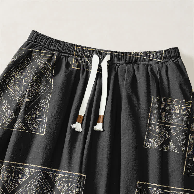 Buddha Stones Pure Cotton Ethnic Lattice Pattern Drawstring Men's Harem Pants With Pockets - image 15