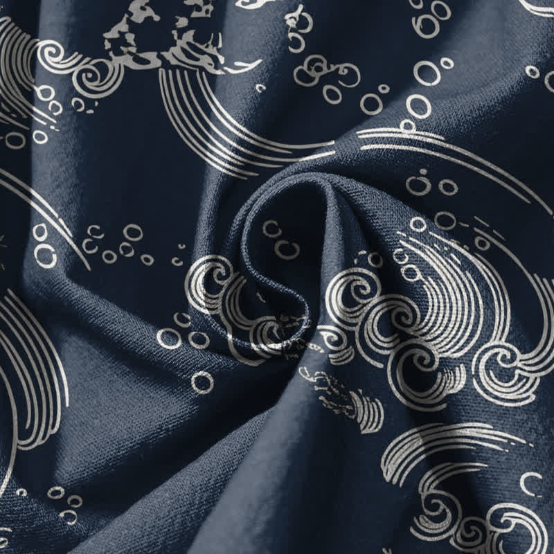 Buddha Stones Pure Cotton Cloud Wave Pattern Drawstring Men's Harem Pants With Pockets - image 11