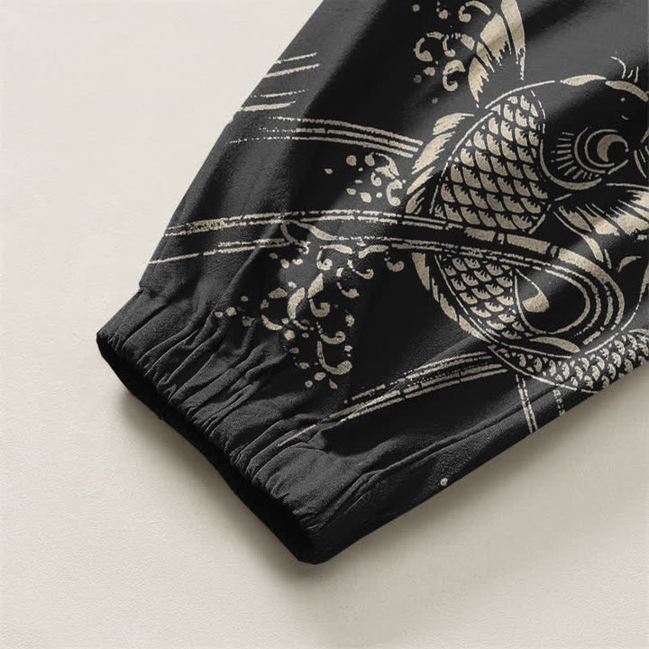 Buddha Stones Pure Cotton Koi Fish Pattern Drawstring Men's Harem Pants With Pockets - image 4