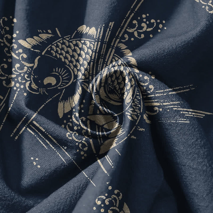 Buddha Stones Pure Cotton Koi Fish Pattern Drawstring Men's Harem Pants With Pockets - image 11