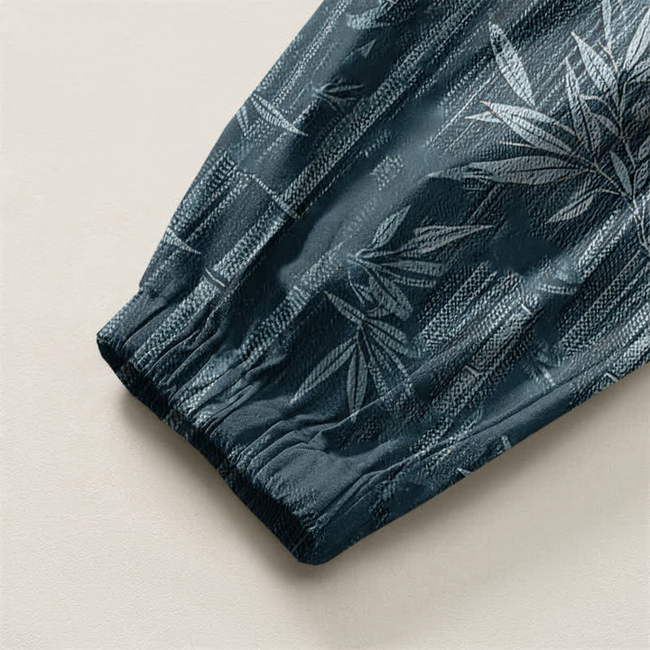 Buddha Stones Pure Cotton Zen Bamboo Pattern Drawstring Men's Harem Pants With Pockets - image 4