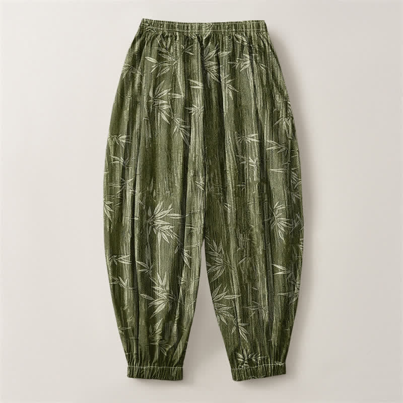 Buddha Stones Pure Cotton Zen Bamboo Pattern Drawstring Men's Harem Pants With Pockets - image 8