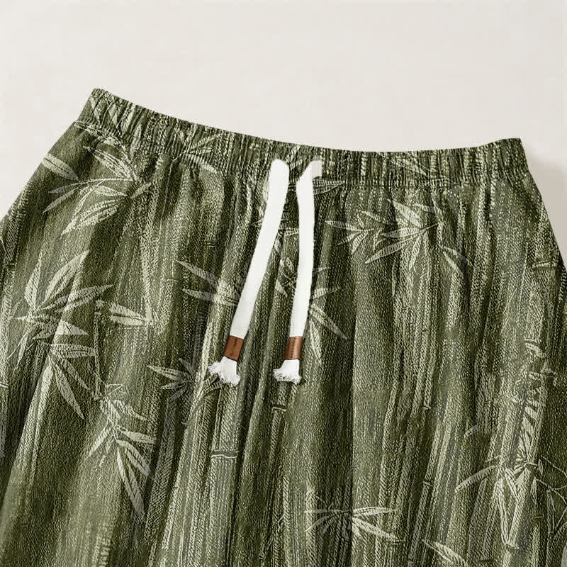 Buddha Stones Pure Cotton Zen Bamboo Pattern Drawstring Men's Harem Pants With Pockets - image 9