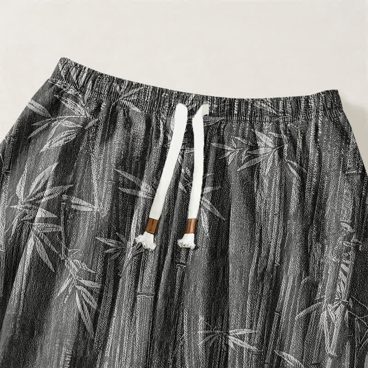 Buddha Stones Pure Cotton Zen Bamboo Pattern Drawstring Men's Harem Pants With Pockets - image 15