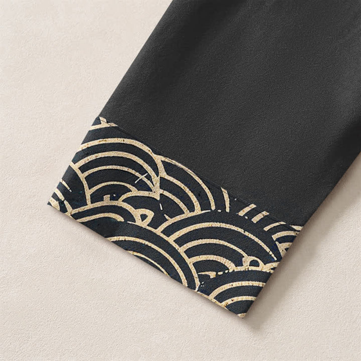 Buddha Stones Cotton Flying Crane Cloud Pattern V-Neck Buttons Men's Long Sleeve Shirts - image 19