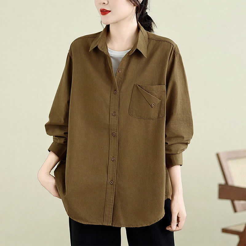 Buddha Stones Fall Casual Minimalist Button-Up Solid Cotton Women's Jacket With Pocket - image 1