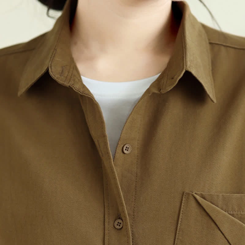 Buddha Stones Fall Casual Minimalist Button-Up Solid Cotton Women's Jacket With Pocket - image 5
