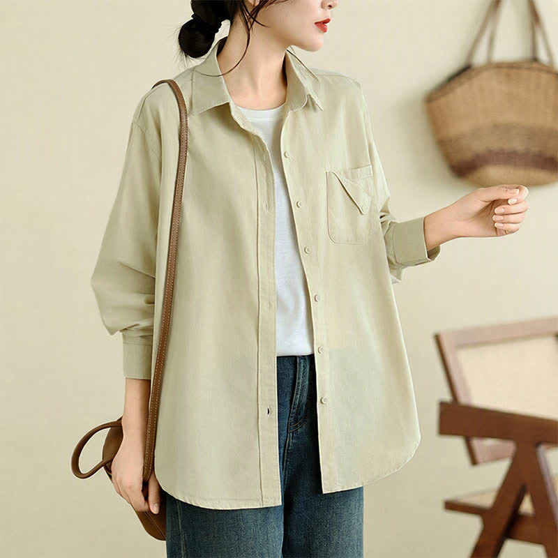 Buddha Stones Fall Casual Minimalist Button-Up Solid Cotton Women's Jacket With Pocket - image 20