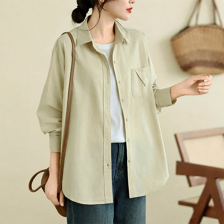 Buddha Stones Fall Casual Minimalist Button-Up Solid Cotton Women's Jacket With Pocket - image 20