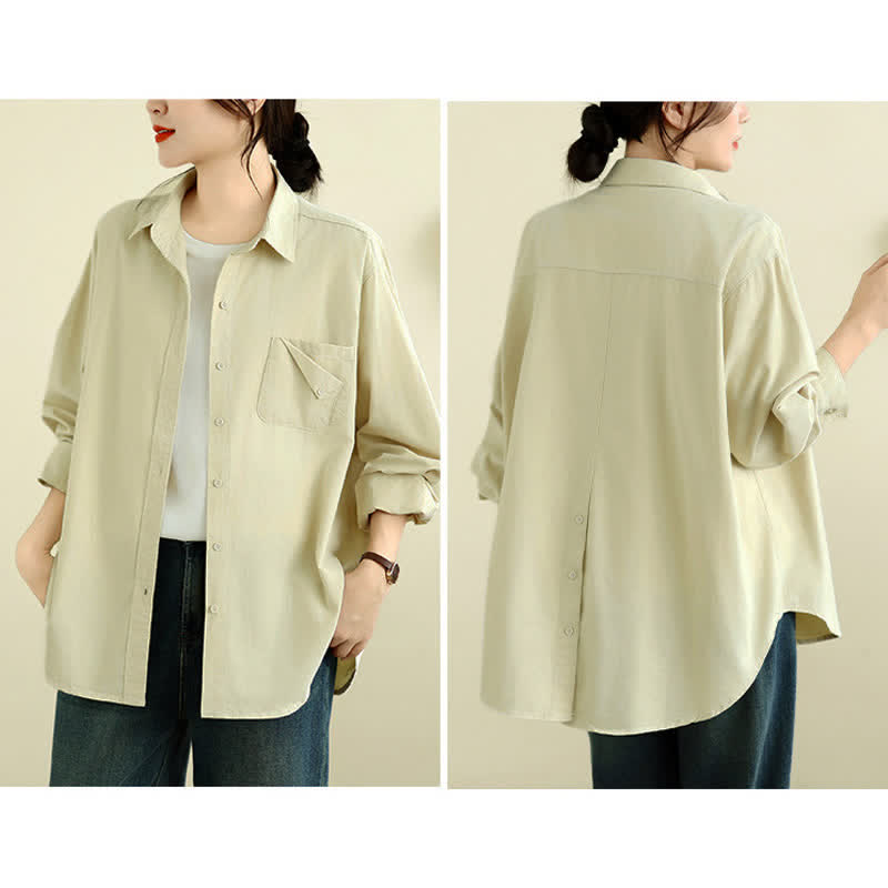 Buddha Stones Fall Casual Minimalist Button-Up Solid Cotton Women's Jacket With Pocket - image 22