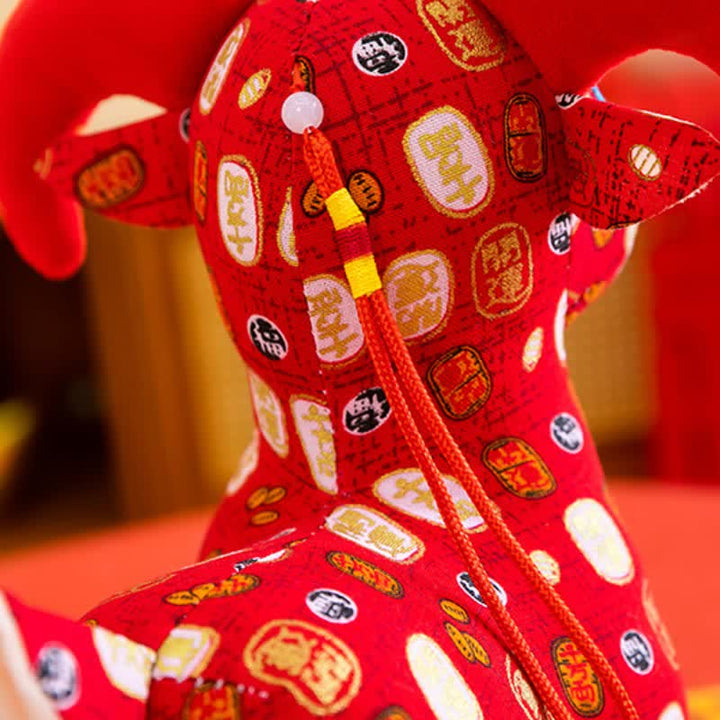 Buddha Stones Red Cotton Zodiac Goat Luck Plush Cute Animal Decor - image 3