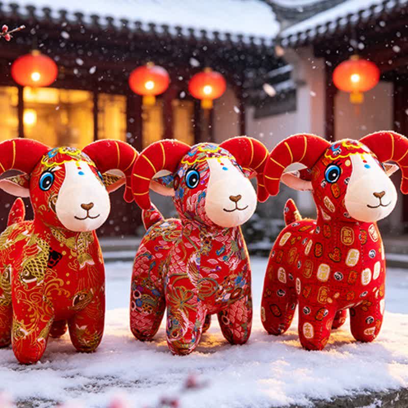 Buddha Stones Red Cotton Zodiac Goat Luck Plush Cute Animal Decor - image 18