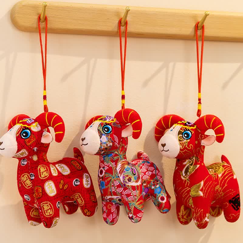 Buddha Stones Red Cotton Zodiac Goat Luck Plush Cute Animal Decor - image 19