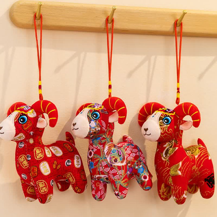 Buddha Stones Red Cotton Zodiac Goat Luck Plush Cute Animal Decor - image 19