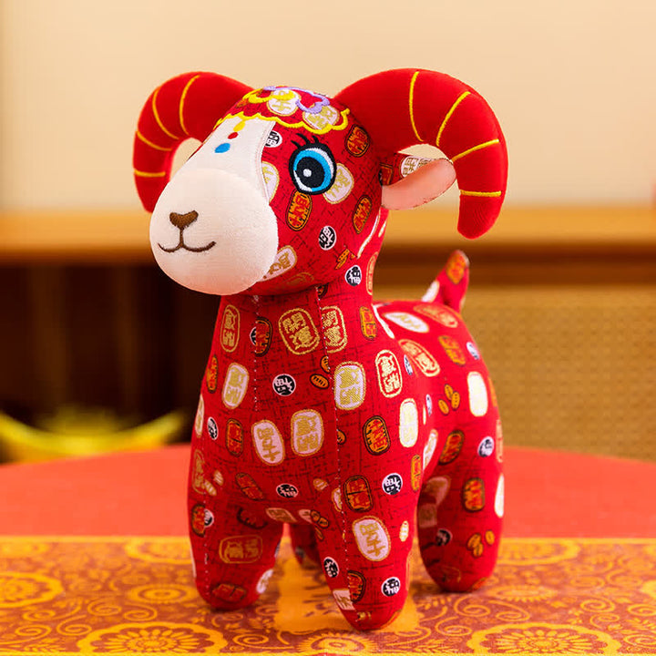 Buddha Stones Red Cotton Zodiac Goat Luck Plush Cute Animal Decor - Fu Character - 30 cm - image 1
