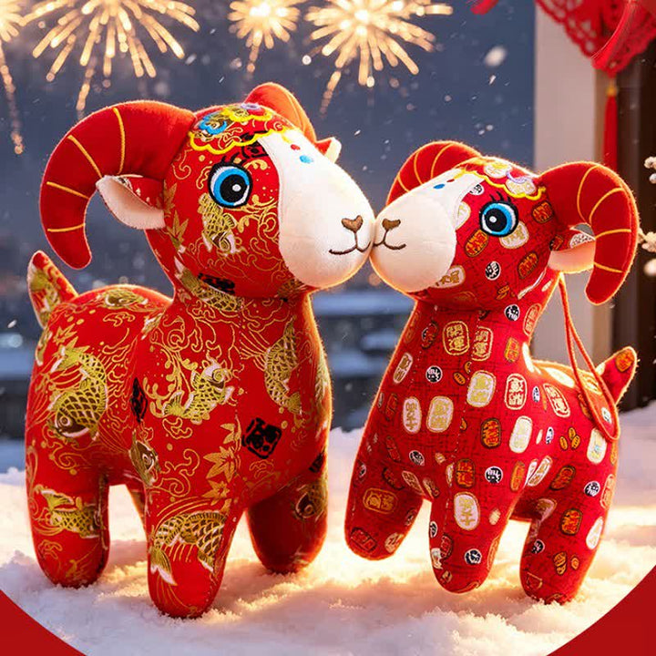 Buddha Stones Red Cotton Zodiac Goat Luck Plush Cute Animal Decor - image 15