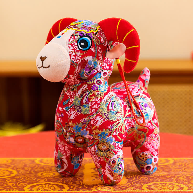 Buddha Stones Red Cotton Zodiac Goat Luck Plush Cute Animal Decor - Auspicious Clouds - 30 cm - image 12