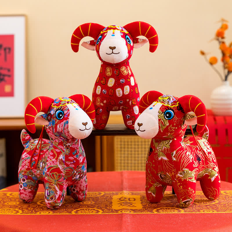 Buddha Stones Red Cotton Zodiac Goat Luck Plush Cute Animal Decor - image 17
