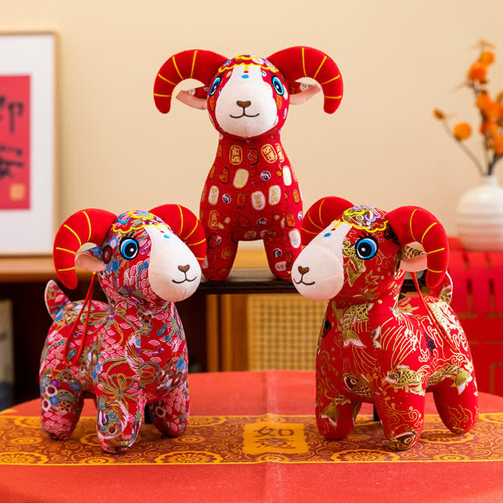 Buddha Stones Red Cotton Zodiac Goat Luck Plush Cute Animal Decor - image 17