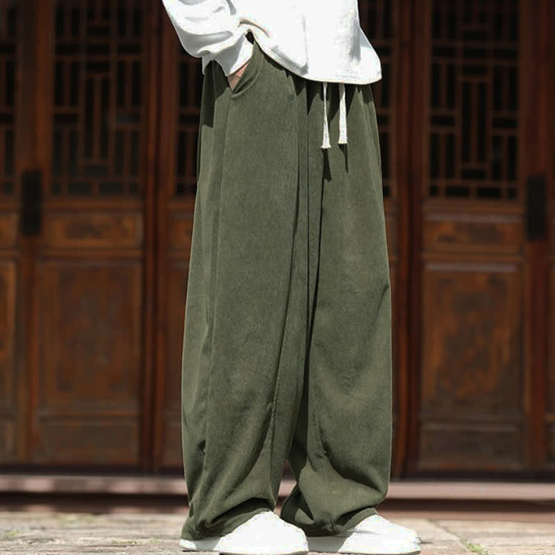 Buddha Stones Spring Fall Casual Minimalist Drawstring Solid Ankle Pants Corduroy Men's Straight Leg Pants With Pockets - image 20