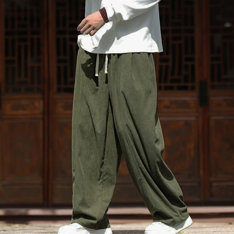 Buddha Stones Spring Fall Casual Minimalist Drawstring Solid Ankle Pants Corduroy Men's Straight Leg Pants With Pockets - image 24