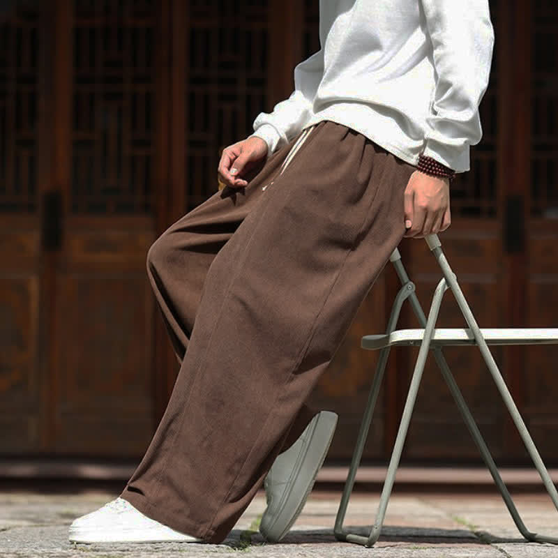 Buddha Stones Spring Fall Casual Minimalist Drawstring Solid Ankle Pants Corduroy Men's Straight Leg Pants With Pockets - image 33
