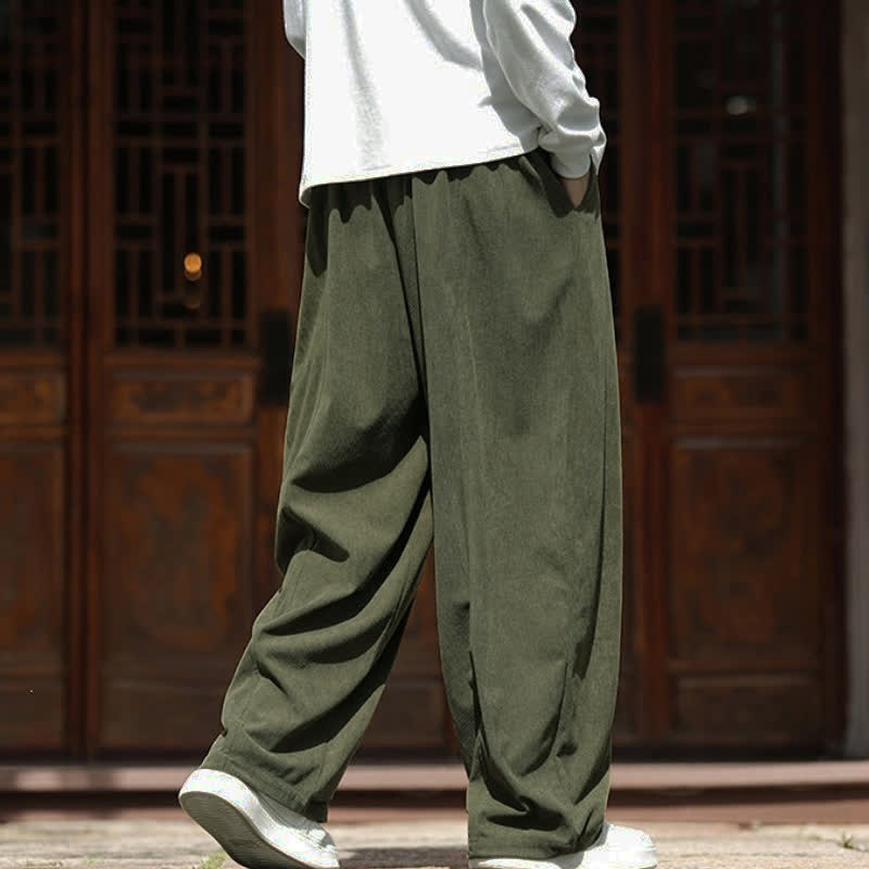 Buddha Stones Spring Fall Casual Minimalist Drawstring Solid Ankle Pants Corduroy Men's Straight Leg Pants With Pockets - image 22