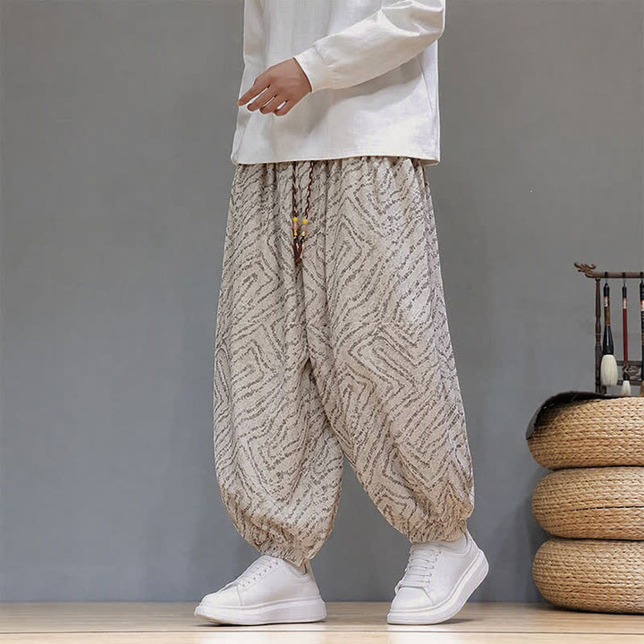Buddha Stones Fall Winter Casual Boho Drawstring Abstract Lines Cropped Pants Corduroy Men's Harem Pants With Pockets - Beige - US/UK/AU46, EU56 (5XL) - image 29