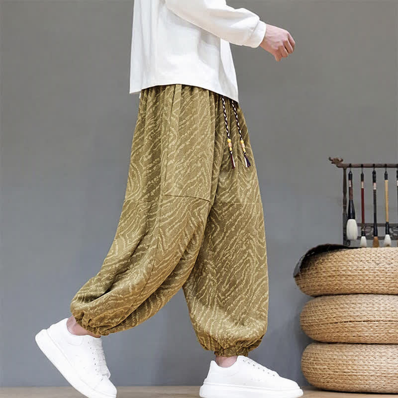 Buddha Stones Fall Winter Casual Boho Drawstring Abstract Lines Cropped Pants Corduroy Men's Harem Pants With Pockets - image 7