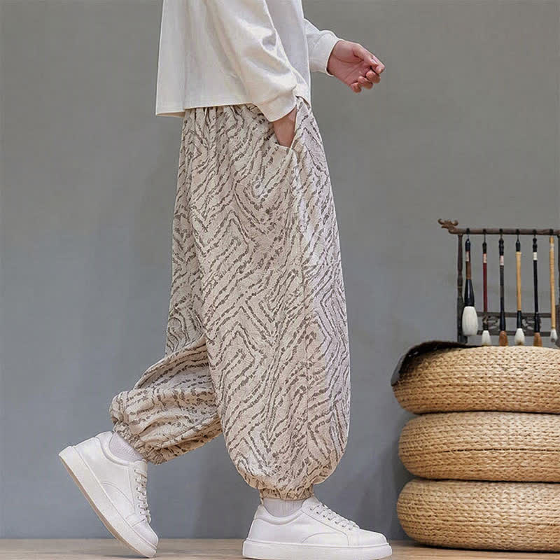 Buddha Stones Fall Winter Casual Boho Drawstring Abstract Lines Cropped Pants Corduroy Men's Harem Pants With Pockets - image 32