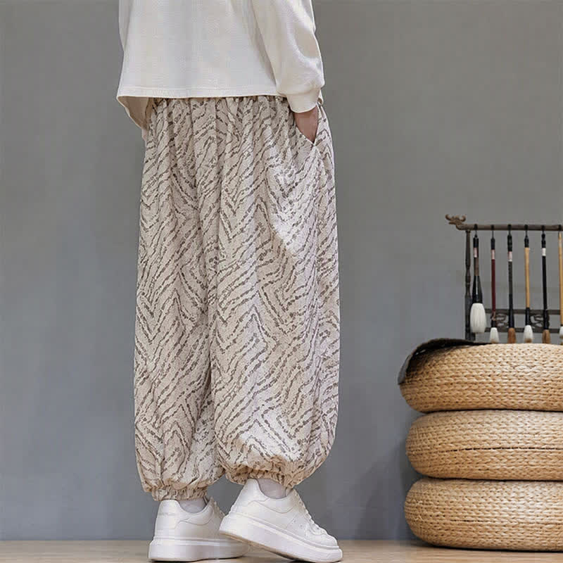 Buddha Stones Fall Winter Casual Boho Drawstring Abstract Lines Cropped Pants Corduroy Men's Harem Pants With Pockets - image 33