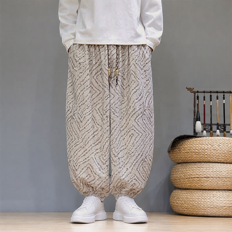 Buddha Stones Fall Winter Casual Boho Drawstring Abstract Lines Cropped Pants Corduroy Men's Harem Pants With Pockets - image 30