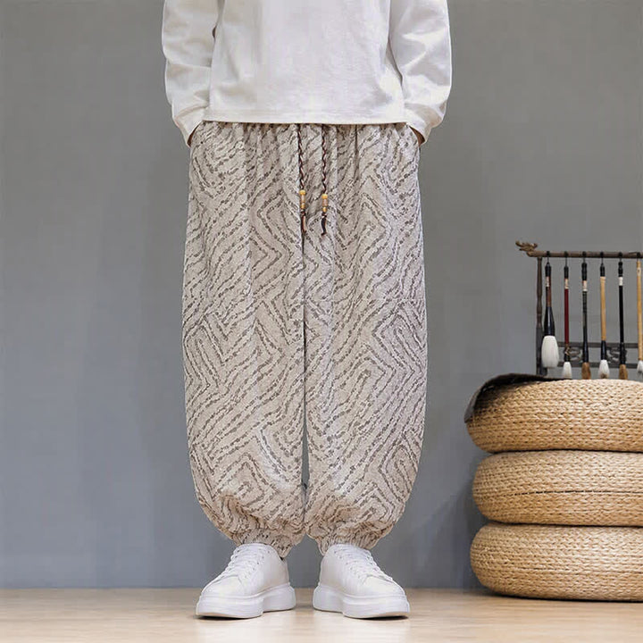Buddha Stones Fall Winter Casual Boho Drawstring Abstract Lines Cropped Pants Corduroy Men's Harem Pants With Pockets - image 30