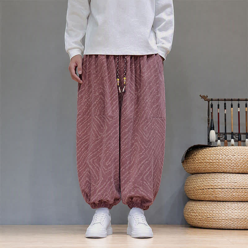Buddha Stones Fall Winter Casual Boho Drawstring Abstract Lines Cropped Pants Corduroy Men's Harem Pants With Pockets - image 22