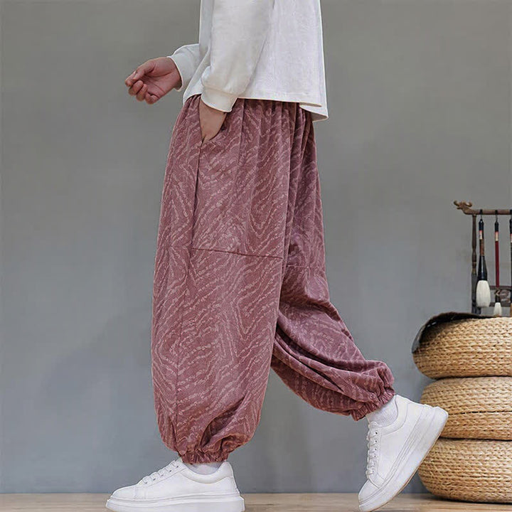 Buddha Stones Fall Winter Casual Boho Drawstring Abstract Lines Cropped Pants Corduroy Men's Harem Pants With Pockets - image 27