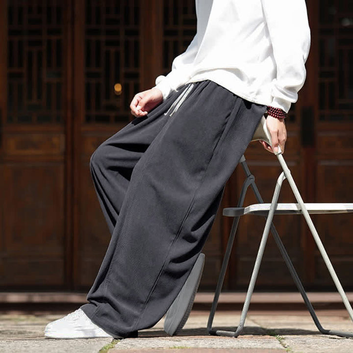 Buddha Stones Spring Fall Casual Minimalist Drawstring Solid Ankle Pants Corduroy Men's Straight Leg Pants With Pockets - image 8