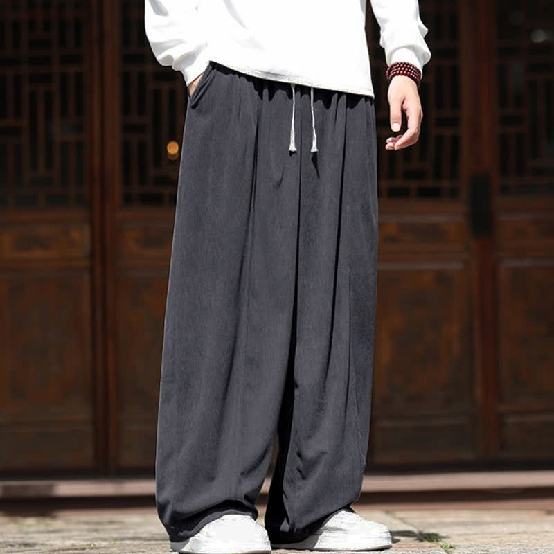 Buddha Stones Spring Fall Casual Minimalist Drawstring Solid Ankle Pants Corduroy Men's Straight Leg Pants With Pockets - image 2