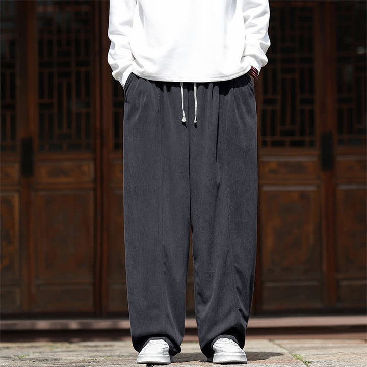 Buddha Stones Spring Fall Casual Minimalist Drawstring Solid Ankle Pants Corduroy Men's Straight Leg Pants With Pockets - image 1