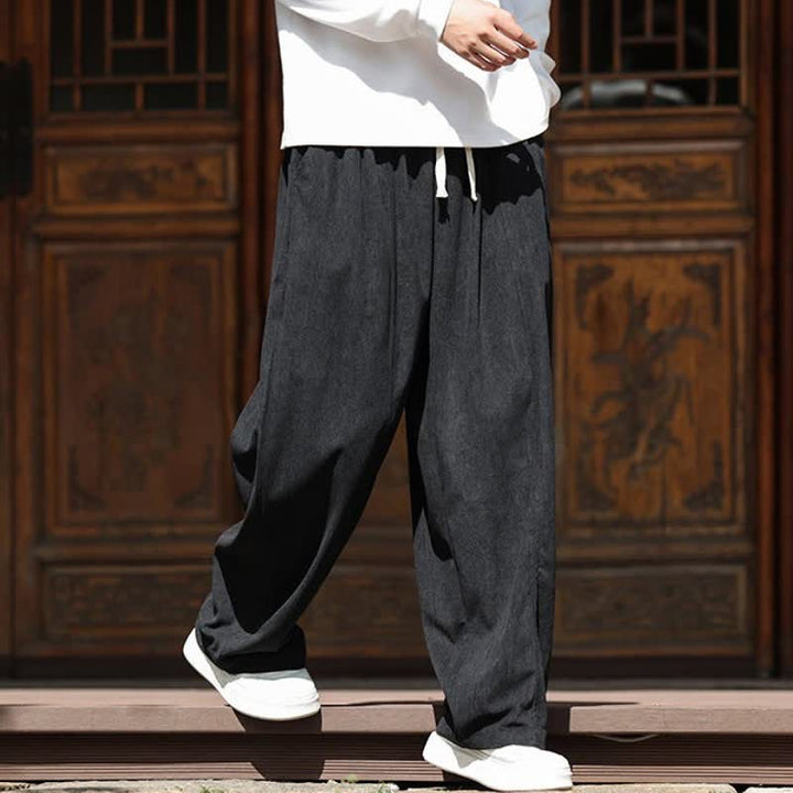 Buddha Stones Spring Fall Casual Minimalist Drawstring Solid Ankle Pants Corduroy Men's Straight Leg Pants With Pockets - image 16