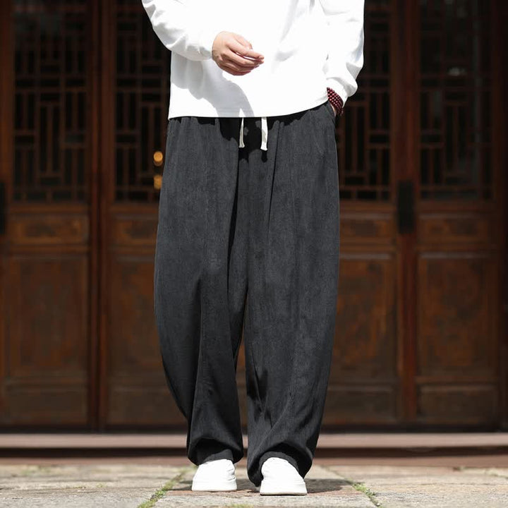 Buddha Stones Spring Fall Casual Minimalist Drawstring Solid Ankle Pants Corduroy Men's Straight Leg Pants With Pockets - Black - US/UK/AU46, EU56 (5XL) - image 13