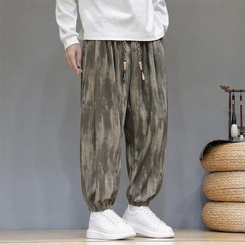 Buddha Stones Fall Winter Casual Drawstring Stripes Cropped Pants Corduroy Men's Harem Pants With Pockets - image 2