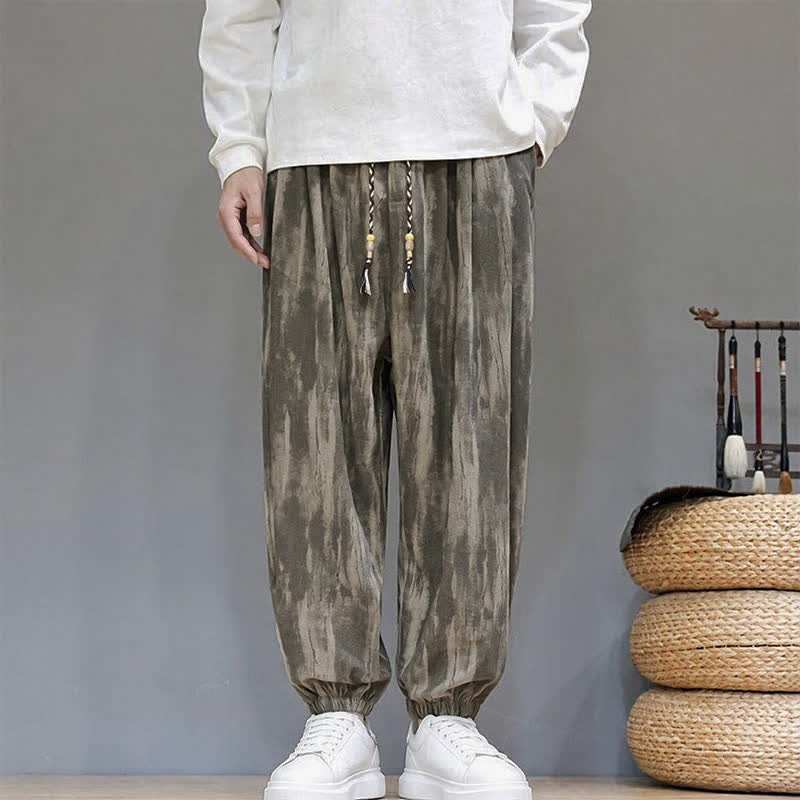 Buddha Stones Fall Winter Casual Drawstring Stripes Cropped Pants Corduroy Men's Harem Pants With Pockets - image 1