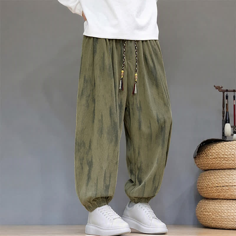 Buddha Stones Fall Winter Casual Drawstring Stripes Cropped Pants Corduroy Men's Harem Pants With Pockets - image 23