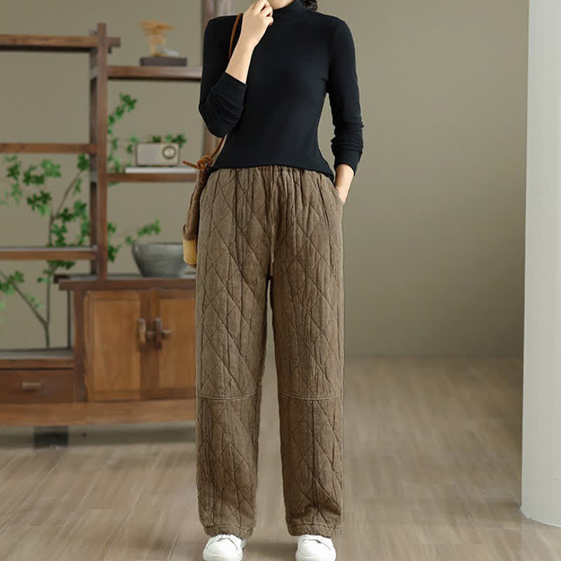 Buddha Stones Winter Casual Drawstring Geometric Rhombus Lines Long Pants Women's Straight Leg Pants With Pockets - image 10