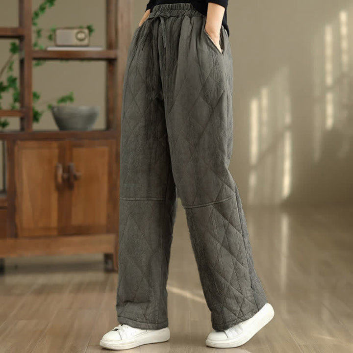 Buddha Stones Winter Casual Drawstring Geometric Rhombus Lines Long Pants Women's Straight Leg Pants With Pockets - image 3