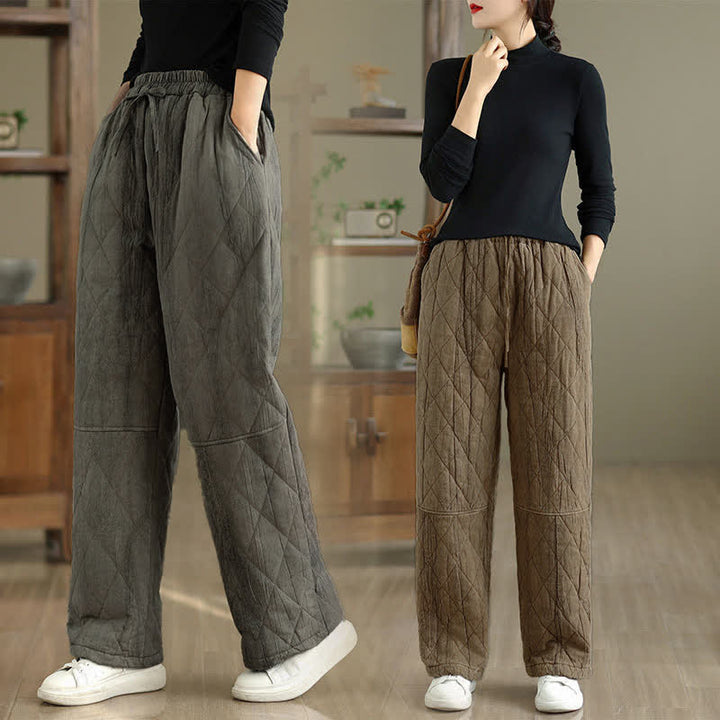 Buddha Stones Winter Casual Drawstring Geometric Rhombus Lines Long Pants Women's Straight Leg Pants With Pockets - image 16