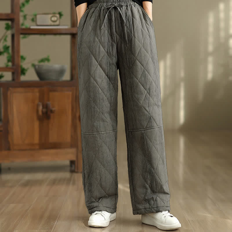 Buddha Stones Winter Casual Drawstring Geometric Rhombus Lines Long Pants Women's Straight Leg Pants With Pockets - image 2