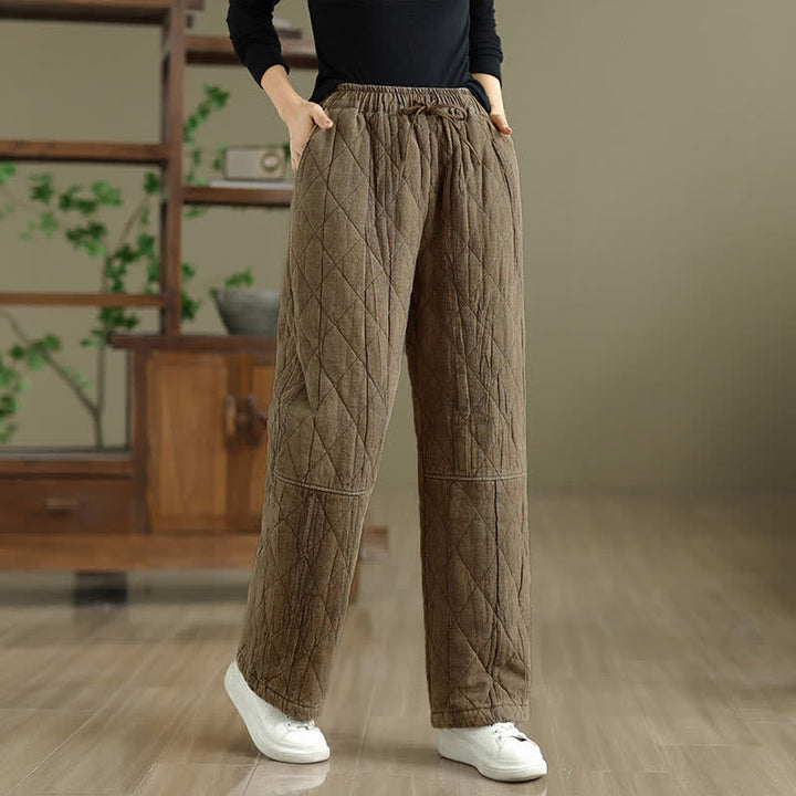 Buddha Stones Winter Casual Drawstring Geometric Rhombus Lines Long Pants Women's Straight Leg Pants With Pockets - Tan - US8-10, UK/AU12-14, EU40-42 (2XL) - image 6