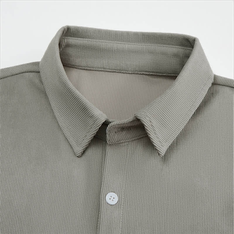 Buddha Stones Fall Casual Solid Corduroy Men's Long Sleeve Shirts With Patch Pockets - image 12