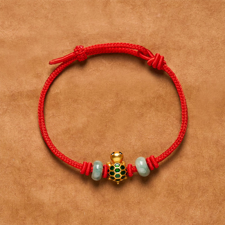 Buddha Stones Copper Turtle Jade Blessing Red String Lucky Bracelet - Traditional Red String - 6.3–7.1 in (16-18 cm) - image 0